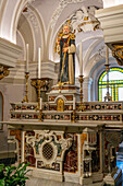 Statue & tomb of Sant'Antonino in the crypt of the Basilica of Sant'Antonino, Sorrento, Italy.