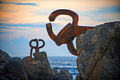 The comb of the wind - Peine del viento sculptures of Eduardo Chillida at the foot of the Igeldo mountain in San Sebastián, Gipuzkoa, Basque country, Euskadi, Spain.