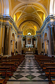 The nave of the Church of San Francesco di'Assisi in the historic center of Sorrento, Italy.