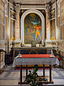 Altar in the Church of St. Paul of Three Fountains at the Abbey of the Three Fountains in Rome, Italy. The traditional site of the beheading of St. Paul the Apostle in Rome. The painting depicts the execution of St. Paul.