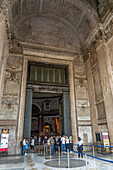 The doorway of the Pantheon in the Piazza della Rotunda in Rome, Italy.