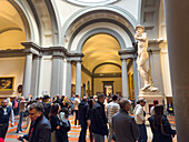 The original David statue by Michelangelo in the Accademia Gallery in Florence, Italy.