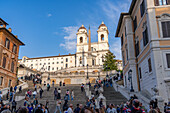 The Sallustiano Obelisk & Trinita dei Monti Church at the top of the Spanish Steps in Rome, Italy.