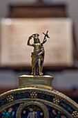 Detail of the statue of Christ on the Small Book reliquery in the Duomo Museum in Florence, Italy.