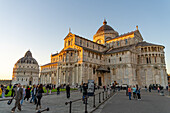 The south facade of the Pisa Duomo or Primatial Metropolitan Cathedral of the Assumption of Mary in Pisa, Italy.