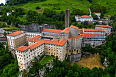 Panoramic view of Sanctuary of Our Lady of Arantzazu. Sanctuary of Our Lady of Arantzazu is a Franciscan sanctuary located in Oñati, Gipuzkoa, Basque Country, Spain, Europe.