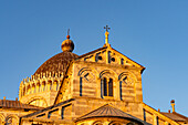 The south facade of the Pisa Duomo or Primatial Metropolitan Cathedral of the Assumption of Mary in Pisa, Italy.