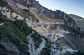 An active marble quarry in the Fantiscritti Basin in Apuan Alps near Carrara, Italy.