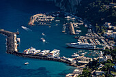 View of Marina Grande and the Bay of Naples from Anacapri on the island of Capri, Italy.