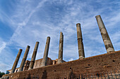 Roman columns along the Via Sacra in the Colosseum Archaeological Park in Rome, Italy.