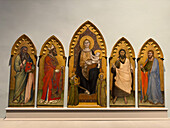 Madonna and Child Enthroned with Saints by Andrea di Cione in the Accademia Gallery in Florence, Italy. Cione was also known as Orcagna.