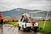 Artists prepare to take to the road in the parade of choreographic collectives in the Canto a la Tierra, part of the Carnival of Blacks and Whites in Pasto, Nariño, Colombia, on January 3, 2025.