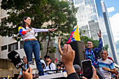 The leader of the opposition Maria Corina Machado, appears at the rally of the opposition called by her, in the streets of Caracas.