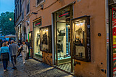 Fashionable shops near the Piazza Campo de' Fiori in Rome, Italy.