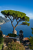 View of the Gulf of Salerno from the Rufolo gardens in Ravello on the Amalfi Coast of Italy.