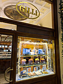 Pastries and candies in the window for sale at Caffe Gilli on Republic Square in Florence, Italy. It is the oldest cafe in Florence, founded in 1733.