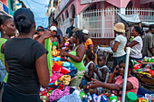 Local market and houses in the historic colonial old town, Jacmel city center, Haiti, West Indies, Caribbean, Central America