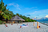 Beach of the the luxury hotel Six Senses Laamu maldives luxury resort villas, Laamu Atoll region Maldives