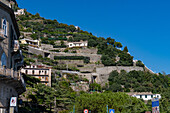 The winding road up to Ravello through orchards & vineyards on the Amalfi Coast of Italy.