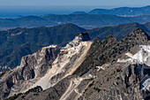 A view of the marble quarries of the Fantiscitti Basin near Carrara, Italy.