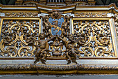 Ornate 18th Century organ in a side chapel in the Cathedral of Saints Philip and James in Sorrento, Italy.