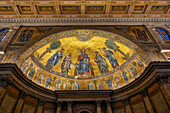 Mosaic of Christ and the Apostles on the ceiling of the apse. Basilica of St. Paul Outside the Walls, Rome, Italy. Circa 1200.