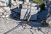 Cables used to lower skids of marble blocks down slopes in the quarry. Fantiscritti Quarry Museum, Carrara, Italy.