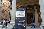 A sign for the Uffizi Gallery in Florence, Italy.