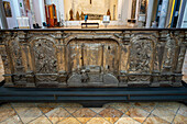 Wood & silver altar frontal from the Cathedral Treasury in the Diocesan Museum of Amalfi, Italy. This museum is housed in the Basilica of the Crucifix, adjacent to the Amalfi Duomo.