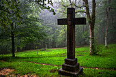 Lookout of the three crosses and the sanctuary of Saint Anthony of Urkiola in the heart of the Urkiola Natural Park in the Basque Country, Spain