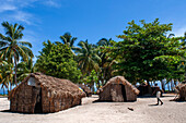 Village and straw house, fishermen's huts on the beach in Cayes-à-L’eau, a fishermen islet located northeast of Caye Grand Gosie, Île-à-Vache, Sud Province, Haiti