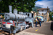 Alter Dampfzugwagen von Azpeitia im Baskischen Eisenbahnmuseum, einem der bedeutendsten seiner Art in Europa. Eisenbahngeschichte von Euskadi in Azpeitia, Gipuzkoa, Euskadi, Baskenland, Spanien.