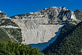 Ravaneti or marble scree from a working marble quarry in the Fantiscritti Basin near Carrara, Italy.