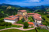 Aerial view Ziortza-Bolibar, Zenarruza monastery on the Camino del Norte, Spanish pilgrimage route to Santiago de Compostela, a UNESCO World Heritage Site, Basque country Euskadi, Spain