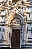 The main portal of the Basilica of Santa Croce or Basilica of the Holy Cross in Florence, Italy.