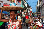 Local market and houses in the historic colonial old town, Jacmel city center, Haiti, West Indies, Caribbean, Central America