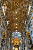 Barrel vault and coffered ceiling in the nave of St. Peter's Basilica, Vatican City, Rome, Italy.