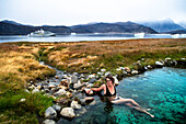 Uunartoq Island Hot Springs, greenland thermal pool or hot springs resulting from geothermal energy; Uunartoq Island, Southern Greenland, Europe. Greenland landscape