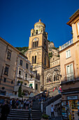 The facade of the Duomo of Amalfi, the Cathedral of St. Andrew, in Amalfi, Italy.