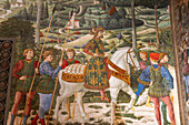 Fresco of the journey of the Magi to Bethlehem in the Magi Chapel in the Palazzo Medici Riccardi in Florence, Italy. Members of the de' Medici family are depicted in the painting.