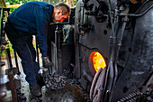 Alter Dampfzugwagen von Azpeitia im Baskischen Eisenbahnmuseum, einem der bedeutendsten seiner Art in Europa. Eisenbahngeschichte von Euskadi in Azpeitia, Gipuzkoa, Euskadi, Baskenland, Spanien.