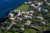 Neighborhood in Marina Grande wih gardens growing food. From Anacapri on the island of Capri, Italy.