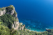 Overlooking the clear waters of the Tyrrhenian Sea on the southern coast of the island of Capri, Italy.