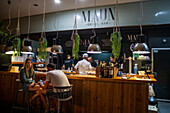 Maun grill bar and restaurant inside an Martin market in Donosti San Sebastian city, north of Spain, Euskadi, Euskaerria, Spain.