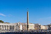 The Vatican Obelisk in the center of St. Peter's Square in Vatican City in Rome, Italy, brought from Egypt in 40 A.D.