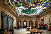 The Tree of Gernika stained glass ceiling in the Assembly House Casa de las Juntas, Gernika Guernica, Basque Country, Spain