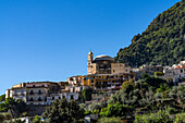 View of the hillside resort town of Positano on the Amalfi Coast in Italy.