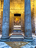 Chapel of the Madonna of the Clemency, the Fifth Chapel in the Pantheon in Rome, Italy, with a 15th Century painting. The painting is entiltled Virgin with Child between St. Francis and St. John the Baptist.