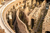 Detail of the hypogeum or basement tunnels under the arena floor of the Roman Colosseum in Rome, Italy.