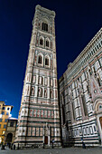 Detail of Giotto's Campanile or bell tower at the Duomo of Florence, Italy.